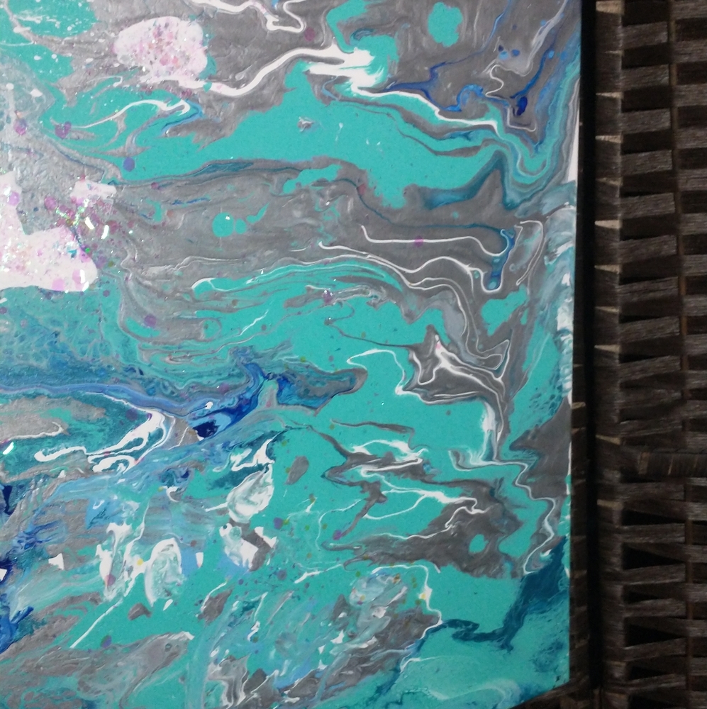UNDERWATER FANTASY - Original Painting, 16x20 - Turquoise, Blues, Silver, White - Picture 13 of 16